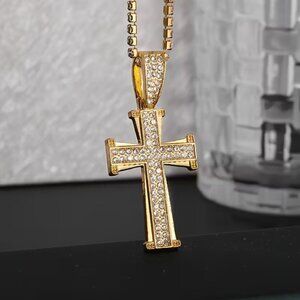 14K Gold Mens 2ct Diamond Cross Chain Necklace Guys Christian 14K Silver Jewelry